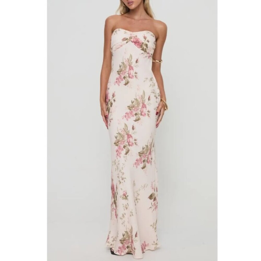 Princess Polly Abeila Pink Floral Strapless Maxi Dress, Size 4